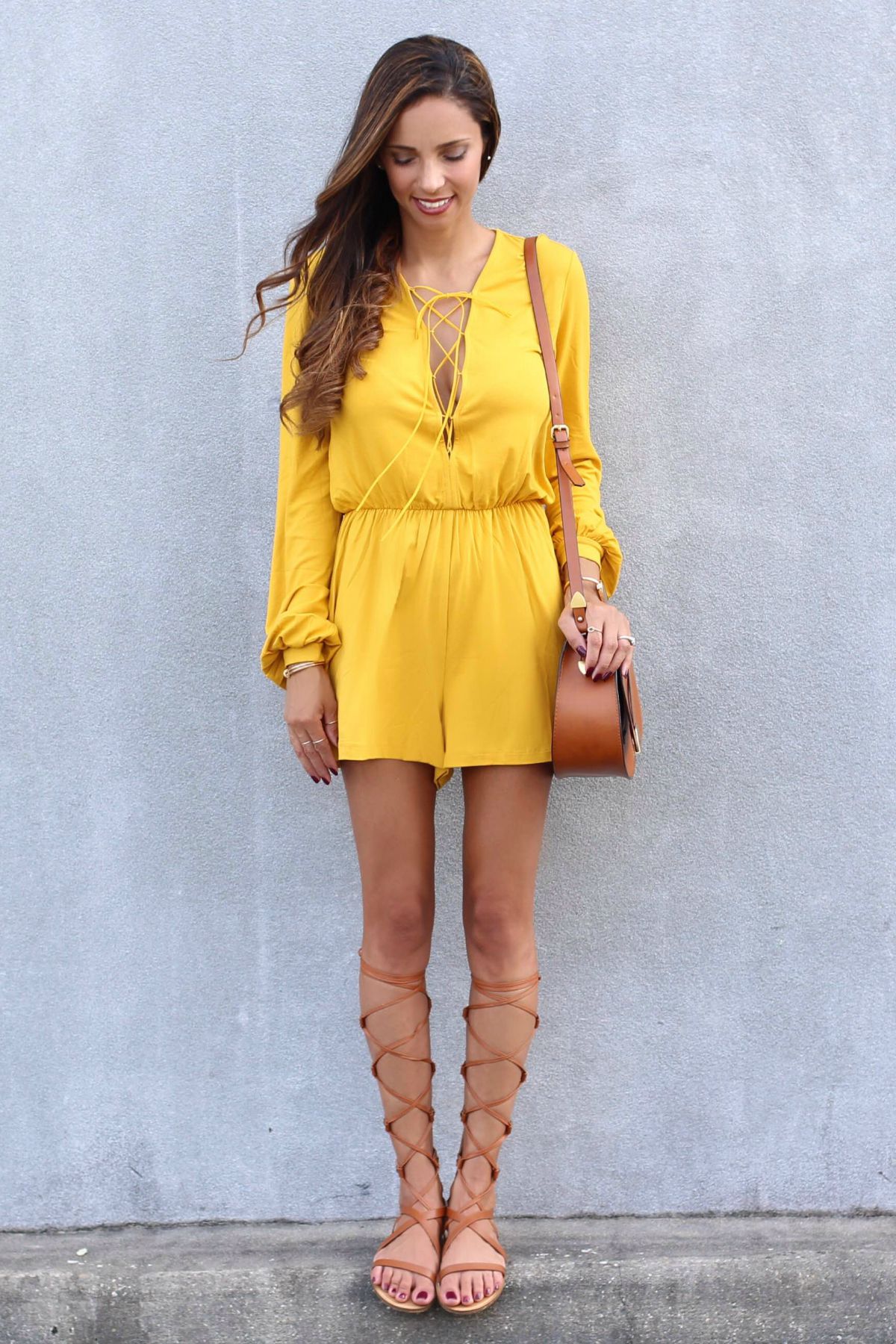lace up mustard playsuit