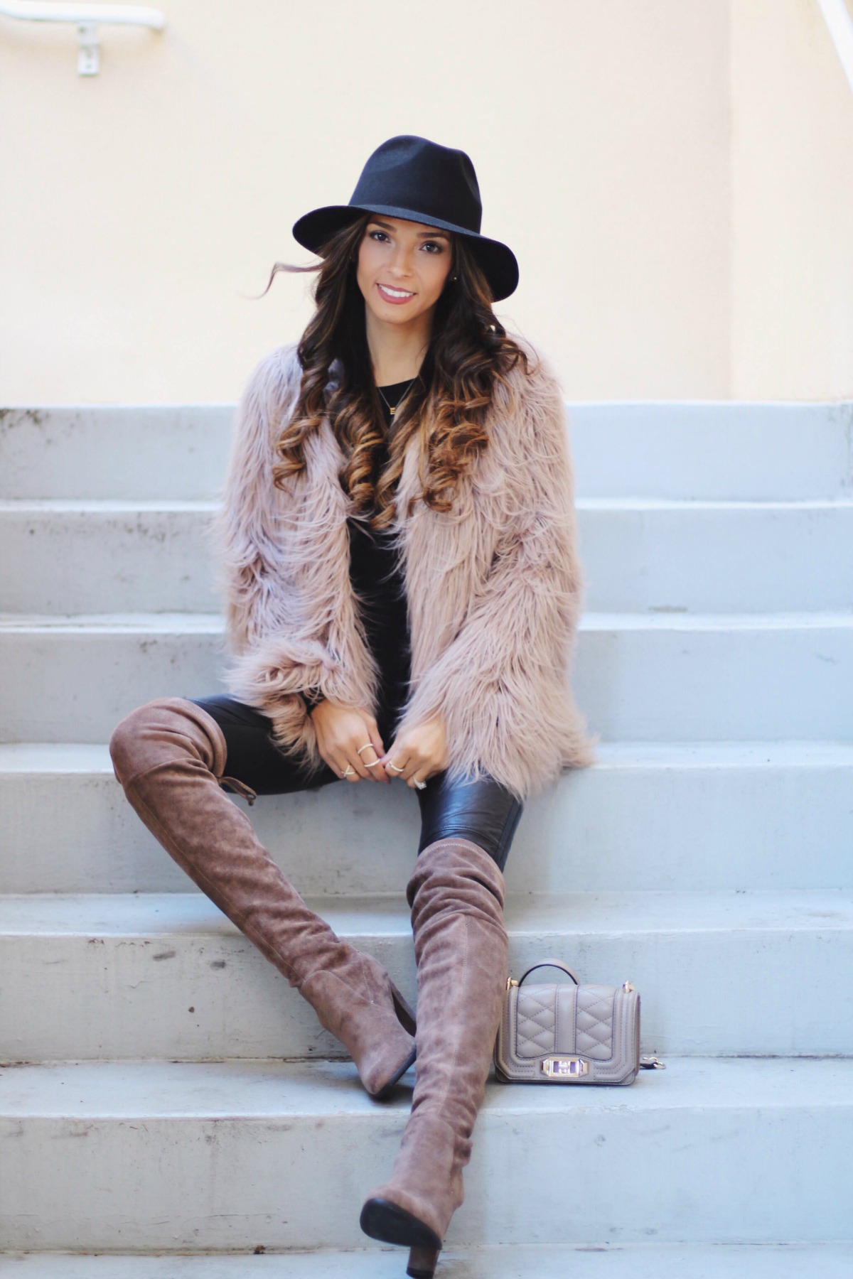 thigh high boots and fur coat