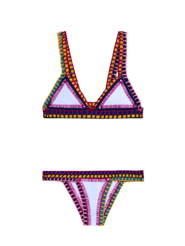 White and multicolor crochet neoprene brazilian bikini