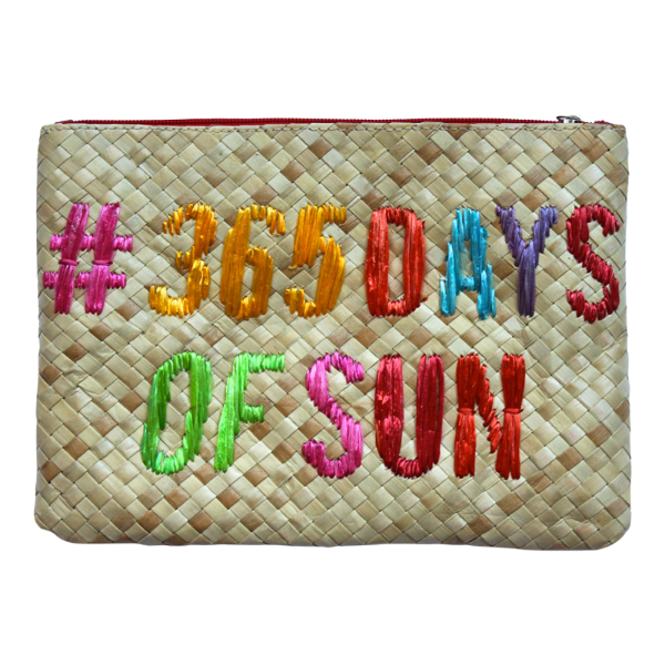 365 days of summer embroidered straw clutch