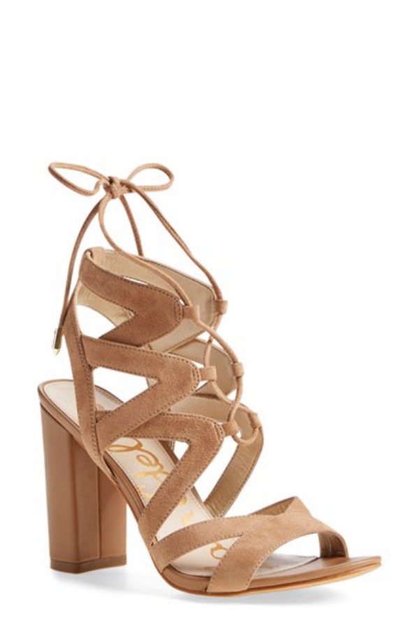 Sam Edelman Yardley Suede Lace-Up Sandal, Camel