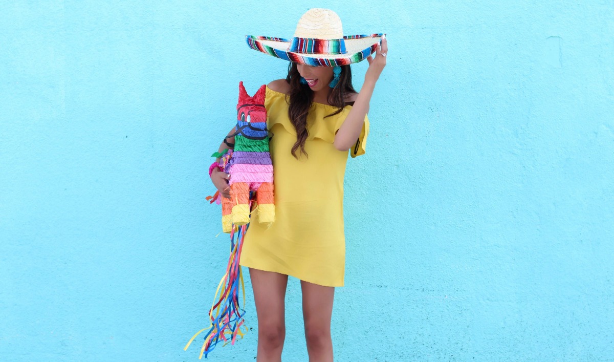 Off the shoulder yellow dress for Cinco de Mayo