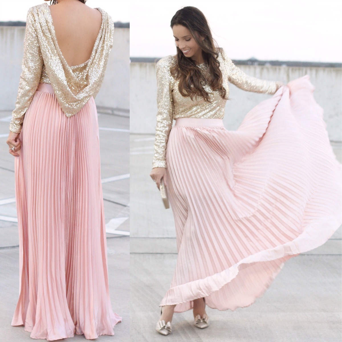 metallic blush skirt