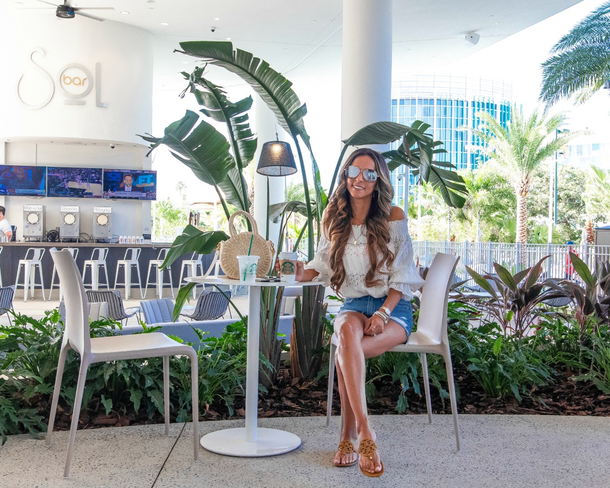 Grabbing a poolside drink at Universal's Aventura Hotel with Eleana